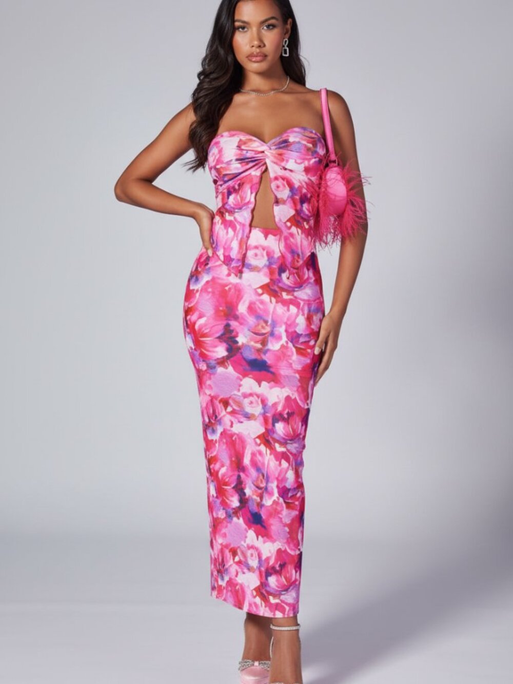 SHEIN BAE Floral Pink Matching Set Two-Piece Co-ord XS